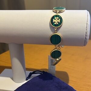 Tory Burch Gold and Green Malachite-Inspired Bracelet